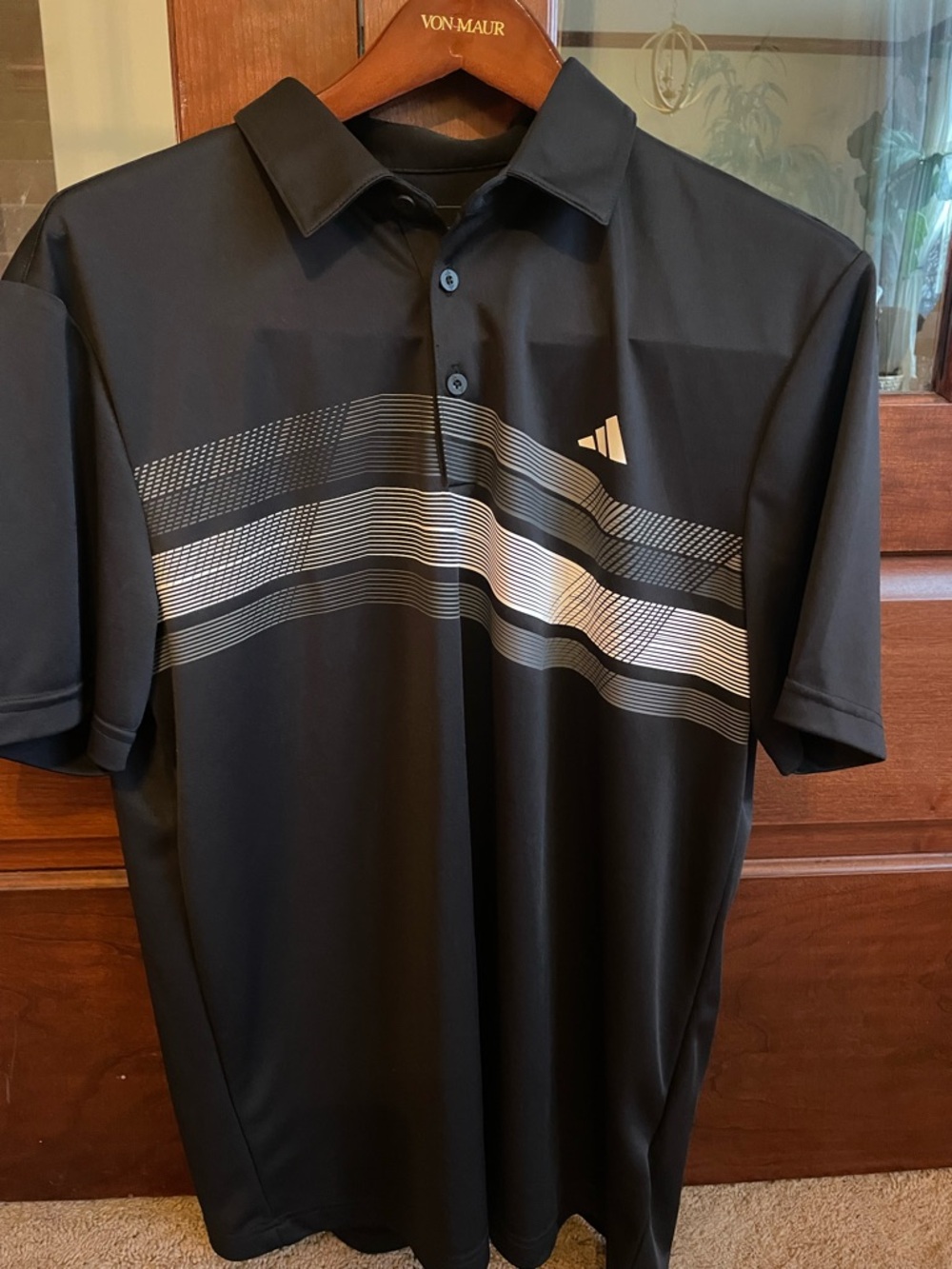 adidas Black Polo with White and Gray Wave Stripes
